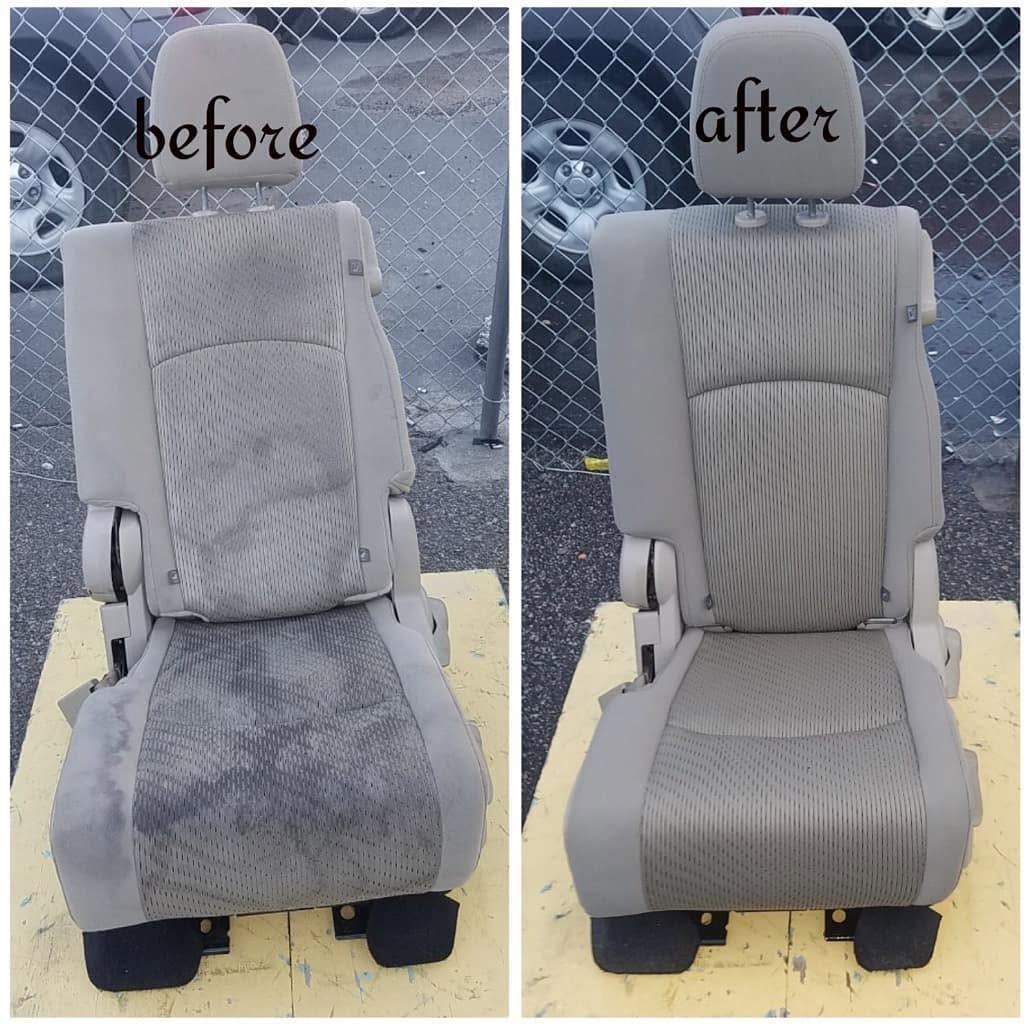 Minivan seat before and after shampoo